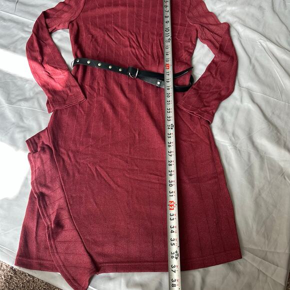 Sam Edelman Maroon, Belted, Lined, Long Sleeve Mini Dress- 6 - Picture 11 of 12